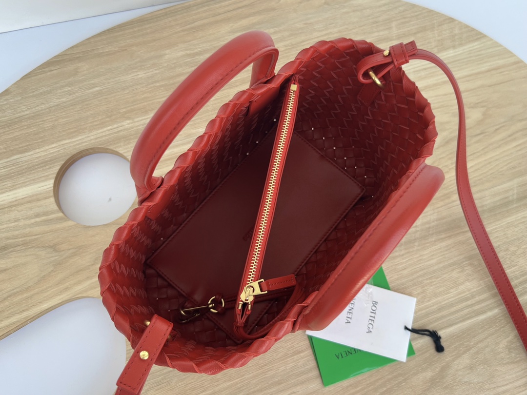 Mini Cabat Intreccio Leather Tote Red